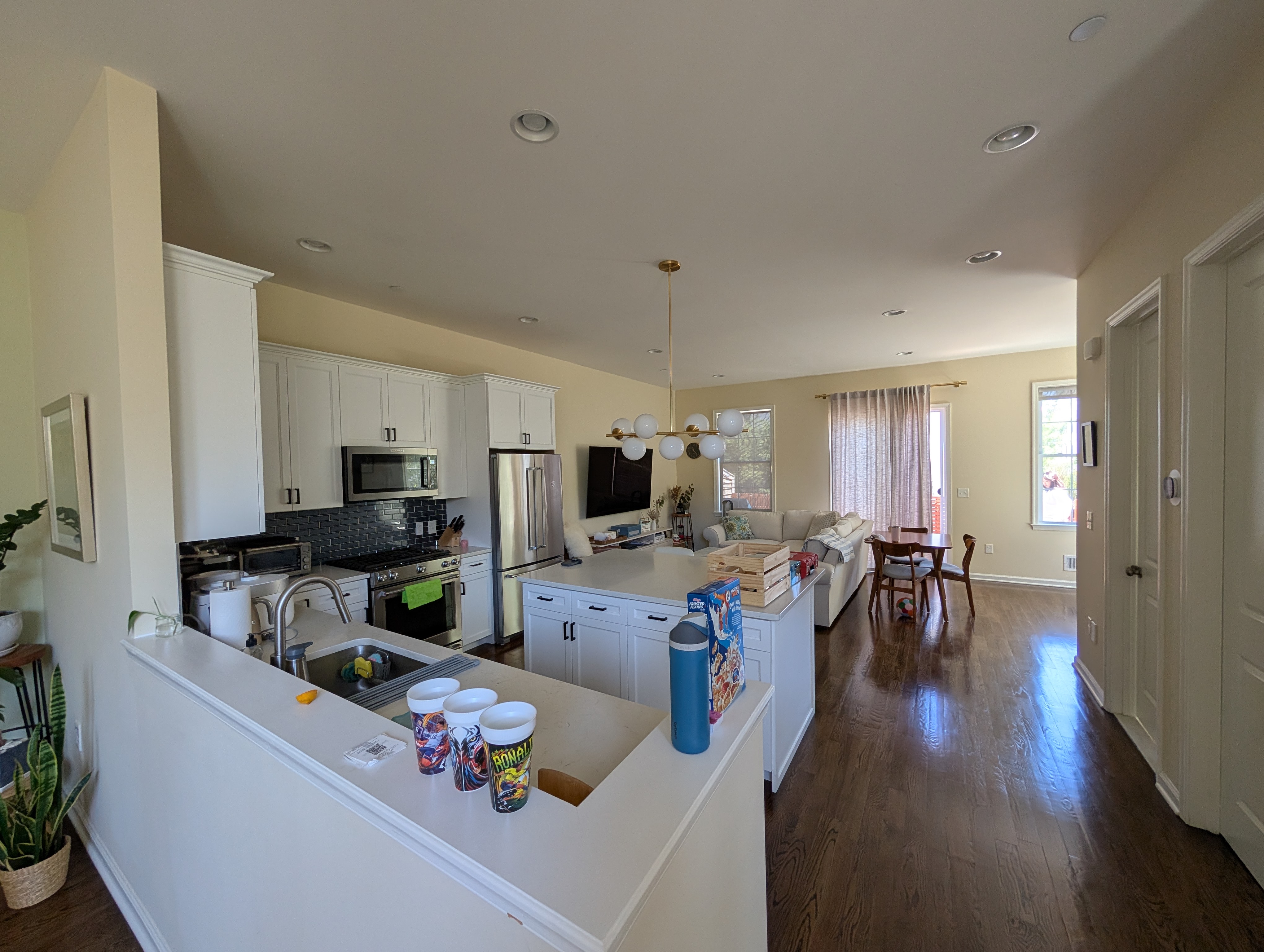 Kitchen flowing into living room